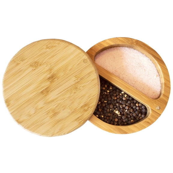 Salt Cellar with Swivel Lid - Wooden Salt Container, Bamboo Spice Box for Kitchen Countertop, Magnetic Closure, 6 Oz