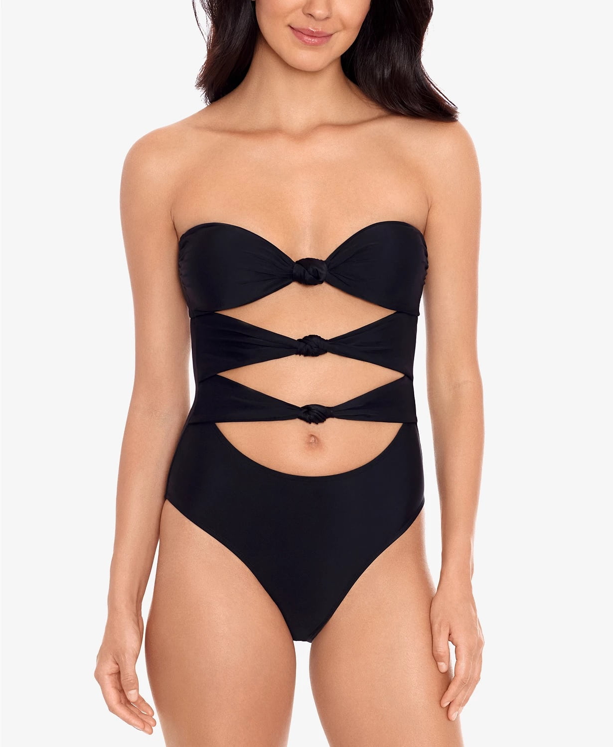 Salt Cove BLACK Knot Front One Piece Swimsuit US Large