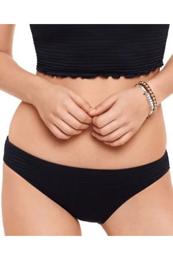 BLACK Textured Smocked Hipster Bikini Swim Bottom, US X-Large