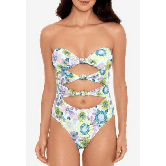 Salt + Cove BLUE FLORAL In Full Bloom Knot-Front One-Piece Swimsuit, US X-Large