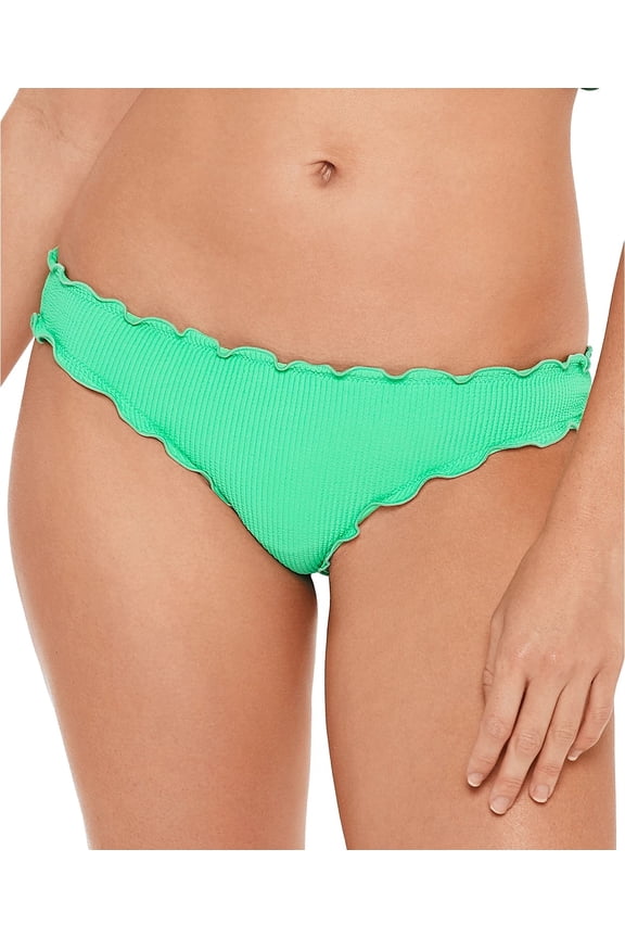 GREEN LEAF Pucker up Ruffled Hipster Bikini Swim Bottoms, US Large