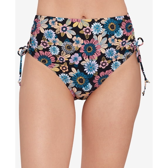 Salt + Cove In Full Bloom Lace-side Bikini Bottoms In Black/multi