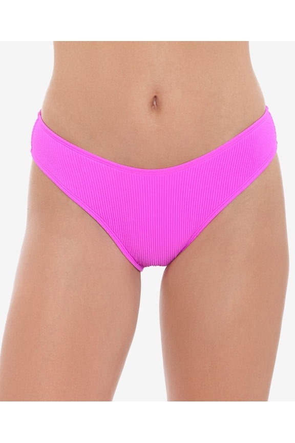 Junior's Crinkle Rib Hipster Bikini Bottoms Swimsuit Pink Size X-Small