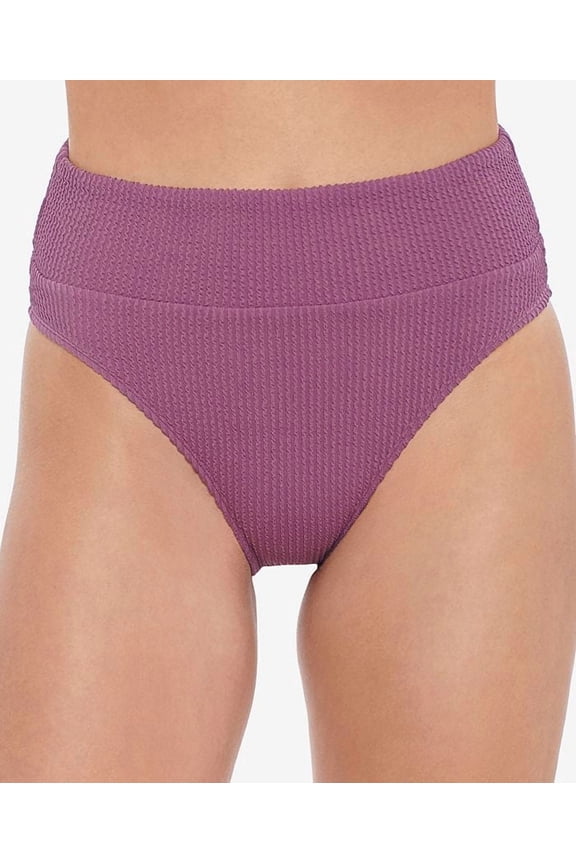 Junior's Sandy Rib High Waist Bikini Bottoms Swimsuit Pink Size X-Small