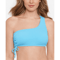 thumbnail image 1 of Salt + Cove Junior's Sandy Ribbed One Shoulder Bikini Top Swimsuit Blue Size X-Large, 1 of 4