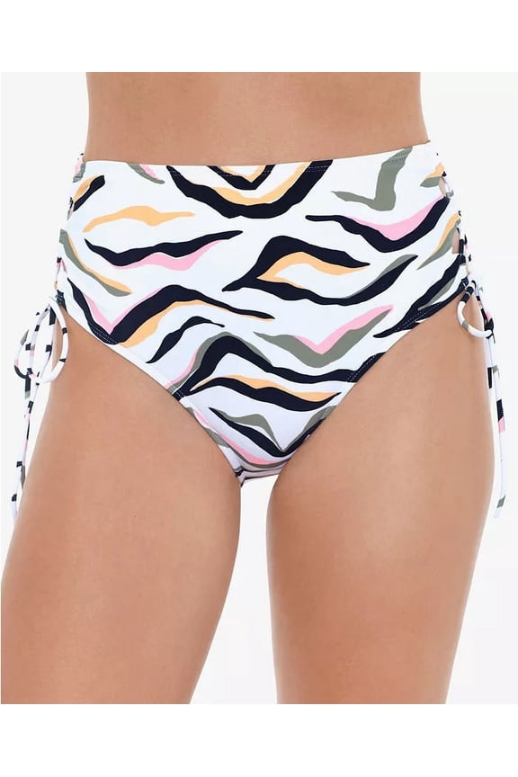 Junior's Seeing Stripes High Waist Bikini Bottoms Swimsuit Brown Size Medium