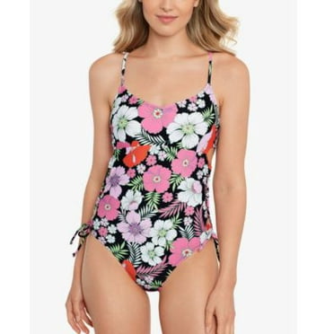 Salt   Cove Juniors' Lace-Up-Sides One-Piece Swimsuit, Multi, LG