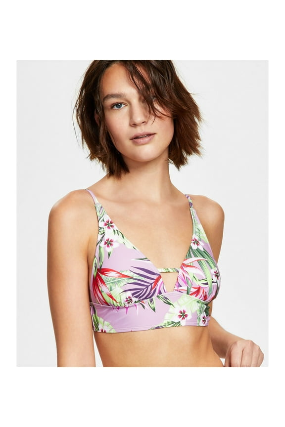 Womens Juniors Floral Print Banded Bikini Swim top