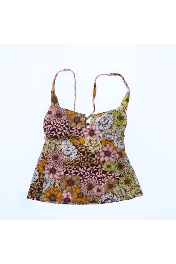 Salt & Cove Women's V-Wire Tankini Swim Floral Brown S New