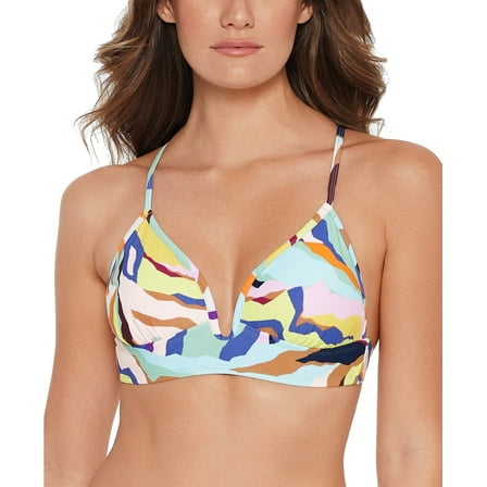 Salt + Cove MULTI ZEBRA Printed Cross-Back Bikini Swim Top, US Large