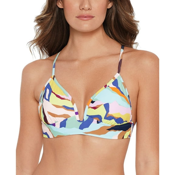 Salt   Cove MULTI ZEBRA Printed Cross-Back Bikini Swim Top, US Large