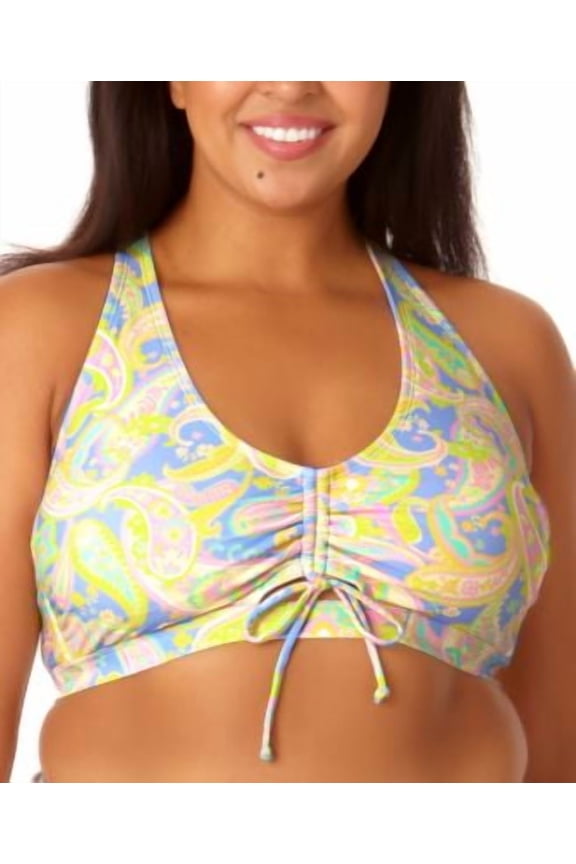 Plus Size Paisley-Print Cinched-Front Tie-Back Bikini Top Size 1X