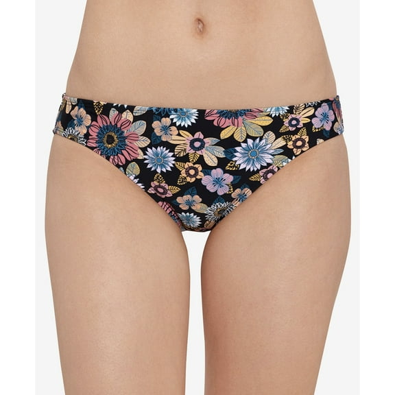 Salt   Cove Women's In Full Bloom Ruched-Back Hipster Bottoms Black Multi Size L