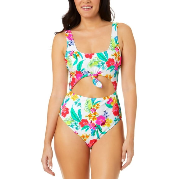 Salt + Cove Womens Juniors Cut-Out Knot-Front One-Piece Swimsuit
