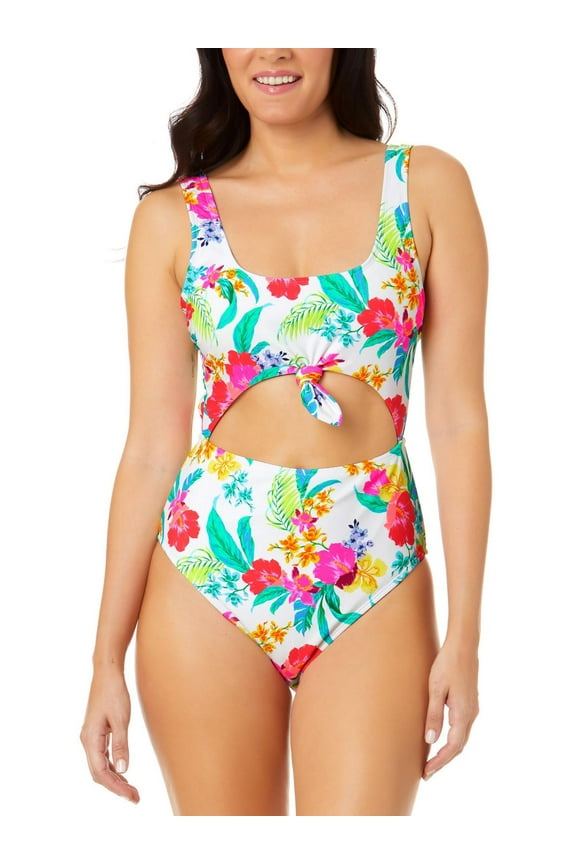 Womens Juniors Cut-Out Knot-Front One-Piece Swimsuit
