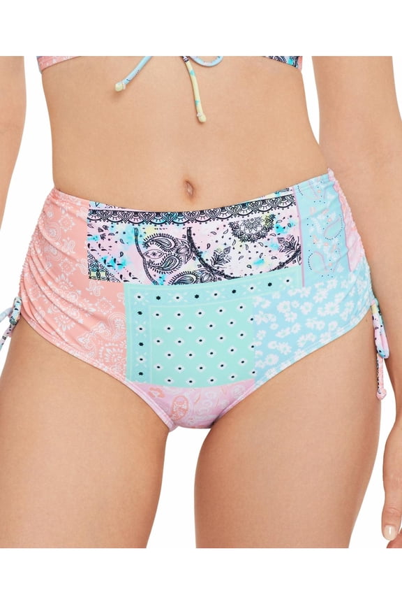 Womens Juniors High Waist Printed Swim Bottom Separates