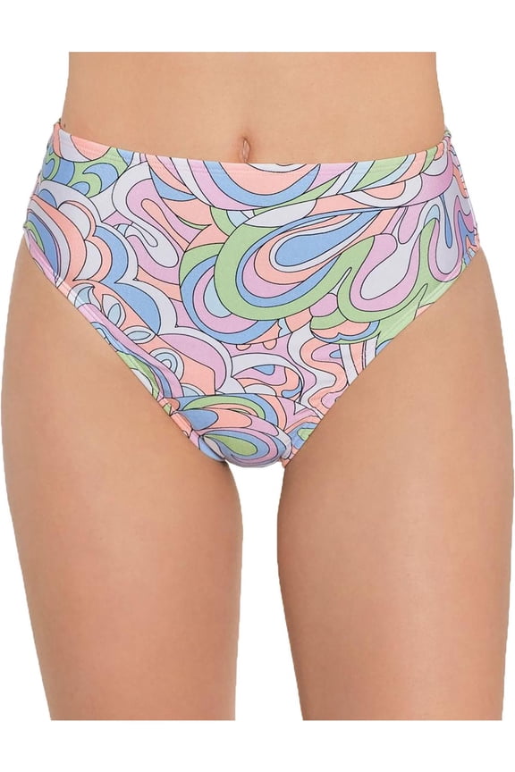 Womens Juniors Printed High Waist Swim Bottom Separates