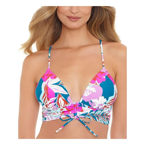 Salt + Cove Womens Juniors Printed Lace-Up Bikini Swim top