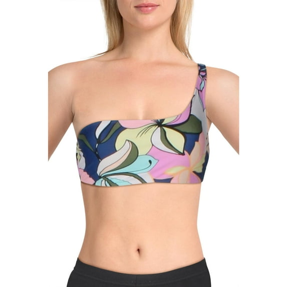 Salt + Cove Womens Juniors Spring Bloom Floral One Shoulder Swim Top Separates