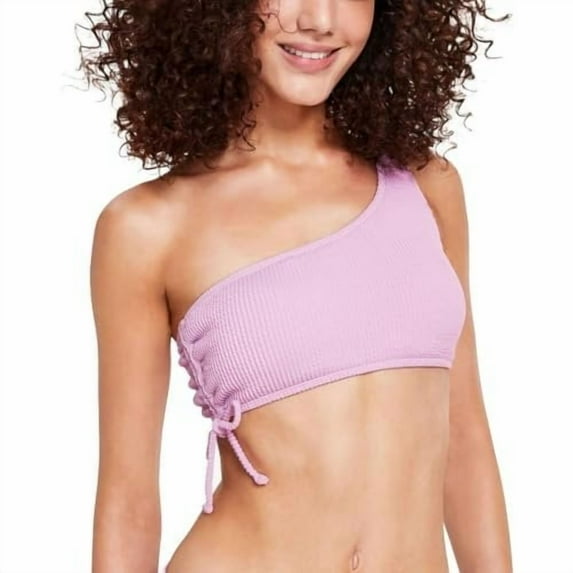Salt + Cove Womens Juniors Textured One Shoulder Bikini Swim top Purple XS