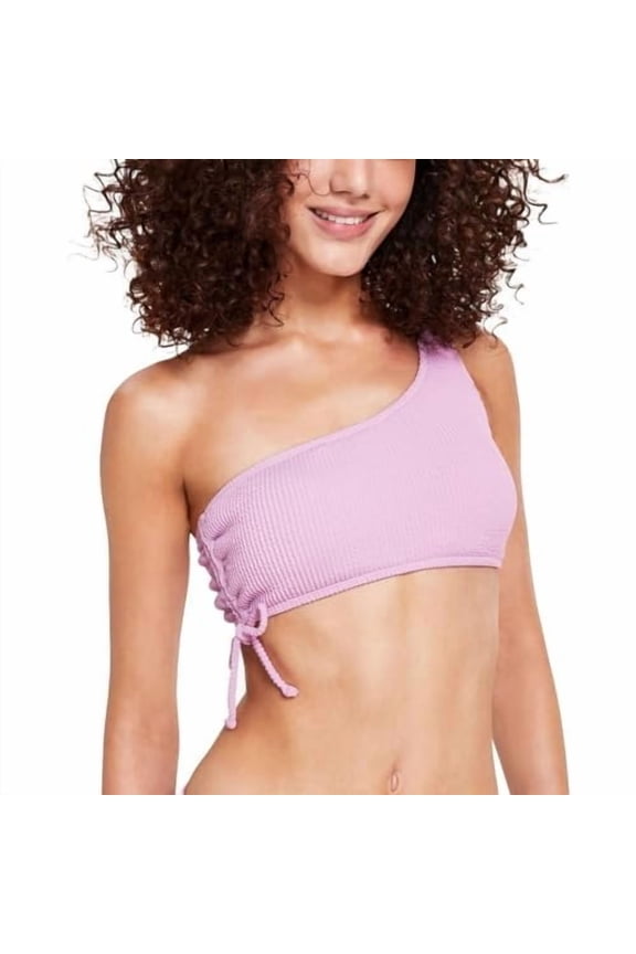Womens Juniors Textured One Shoulder Bikini Swim top Purple L