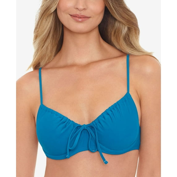 Juniors' Solid Underwire Bralette Bikini Top Teal Blue M