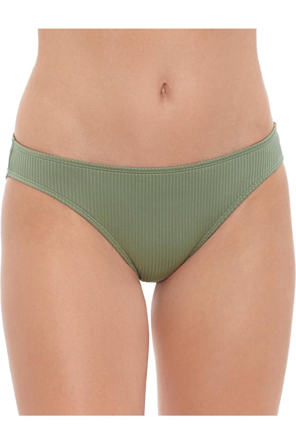 Junior's Ribbed Hipster Bikini Bottoms Swimsuit Green Size Medium