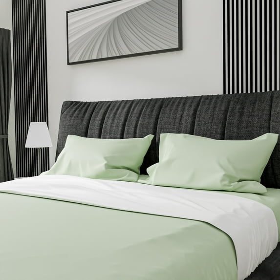 Salt Earth Queen 4 Piece Sheet Set 100% Cotton with 16 Inch Deep Pockets Easy Fit Sateen Weave Luxury Sheets & Pillowcases Extra Soft Breathable & Wrinkle Free - Limelight