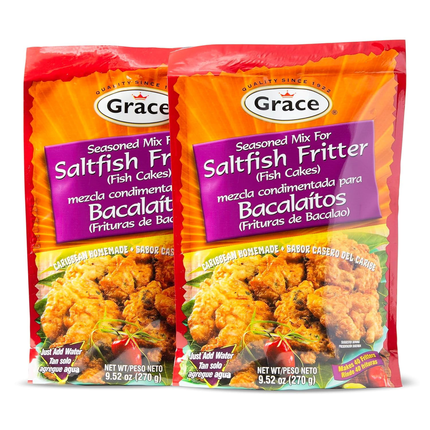 Salt Fish Fritter Mix 9.5oz 2 Pack Jamaican Fish Fry Seasoning Mix