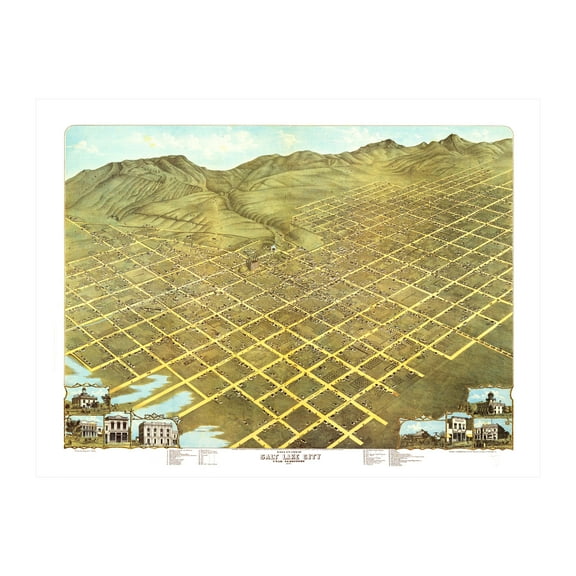 Salt Lake City Art, 1870 Vintage Map of Salt Lake City Utah, UT History Wall Decor Gift, Old Salt Lake City Map - 24" x 18" Unframed Print