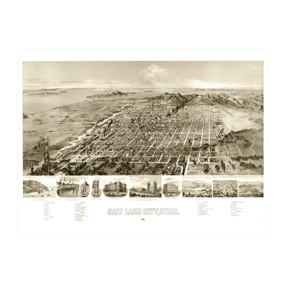 Salt Lake City Art, 1891 Vintage Map of Salt Lake City Utah, UT History Wall Decor Gift, Old Salt Lake City Map - 24" x 18" Unframed Print
