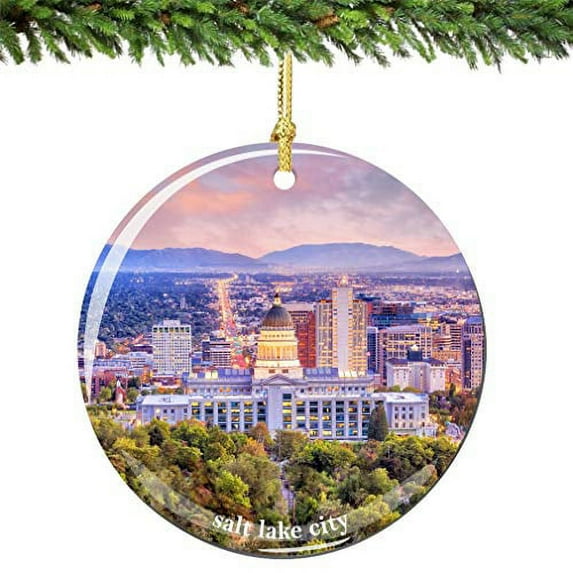 Salt Lake City Christmas Ornament Porcelain 2.75 Inch Double Sided Utah Christmas Ornament