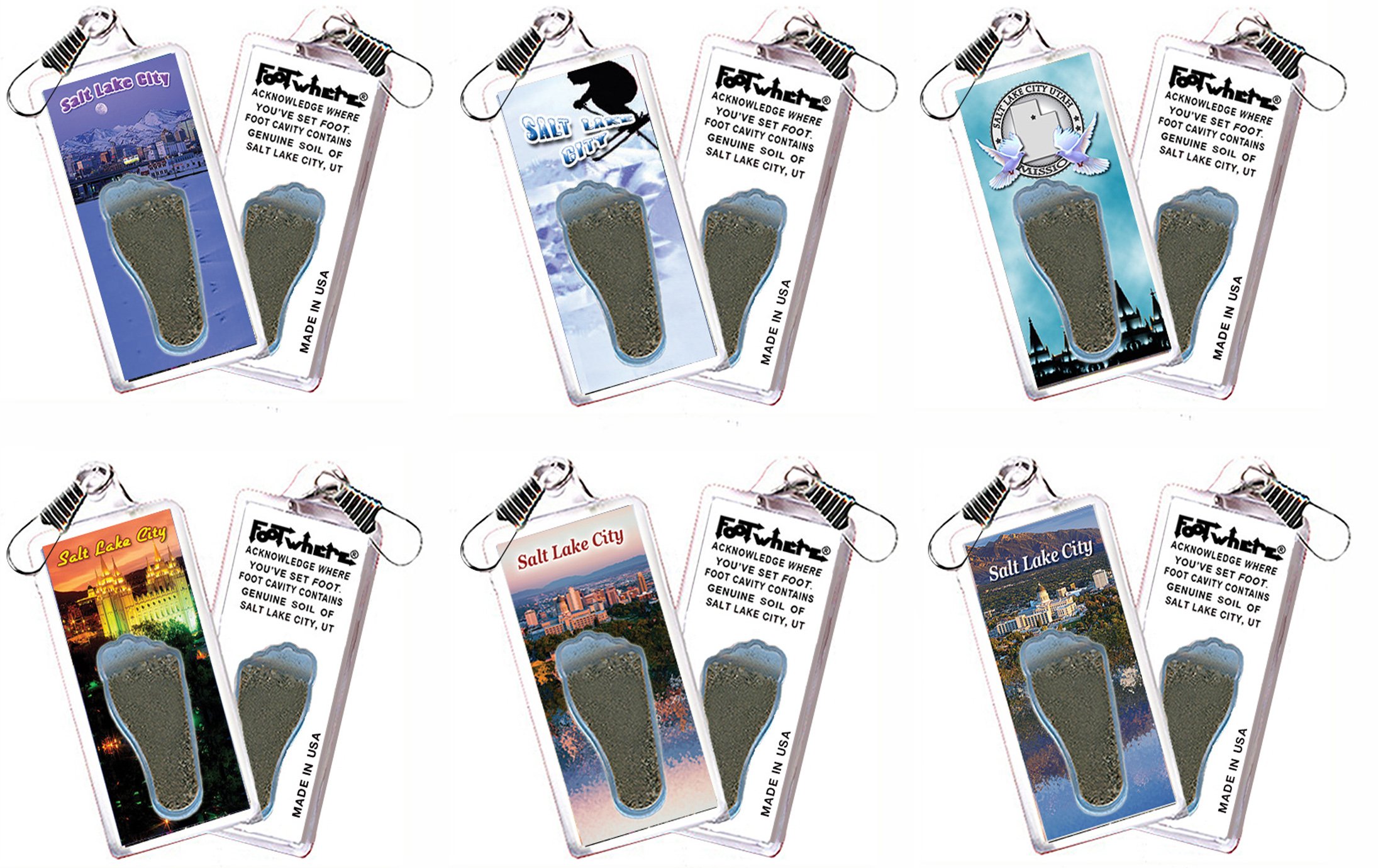 Salt Lake City FootWhere Souvenir Lanyards. (SLC300 - Assorted) 6 Piece Set.