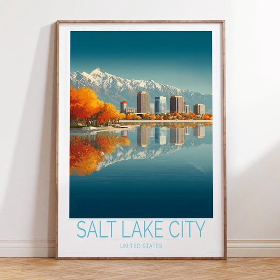 Salt Lake City Utah Capital Cityscape Print, Unframed Paper Print Size 8x12