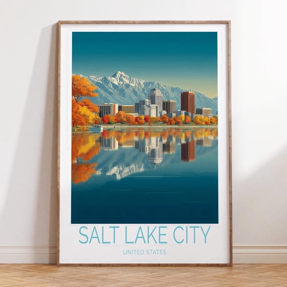 Salt Lake City Utah Downtown Skyline Wall Art, Unframed Canvas Size 12x18