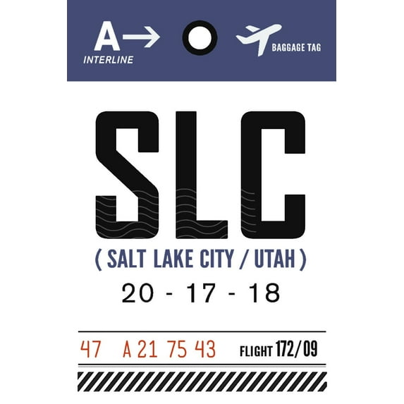 Salt Lake City, Utah, SLC, Luggage Tag (9x12 Wall Art Print, Home Decor)