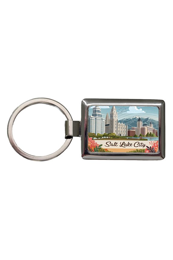 Salt Lake City, Utah UT Travel City State Stamp Metal Rectangle Keychain