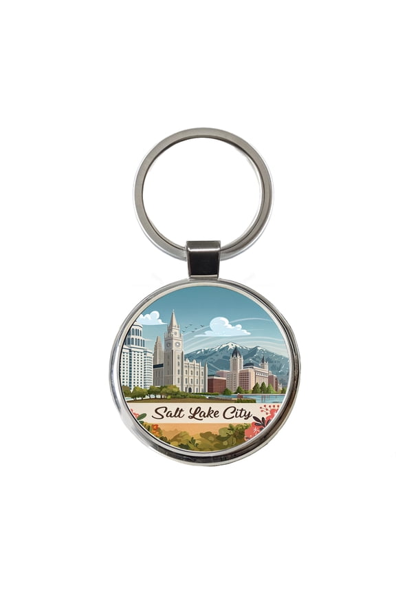 Salt Lake City, Utah UT Travel City State Stamp Metal Round Keychain