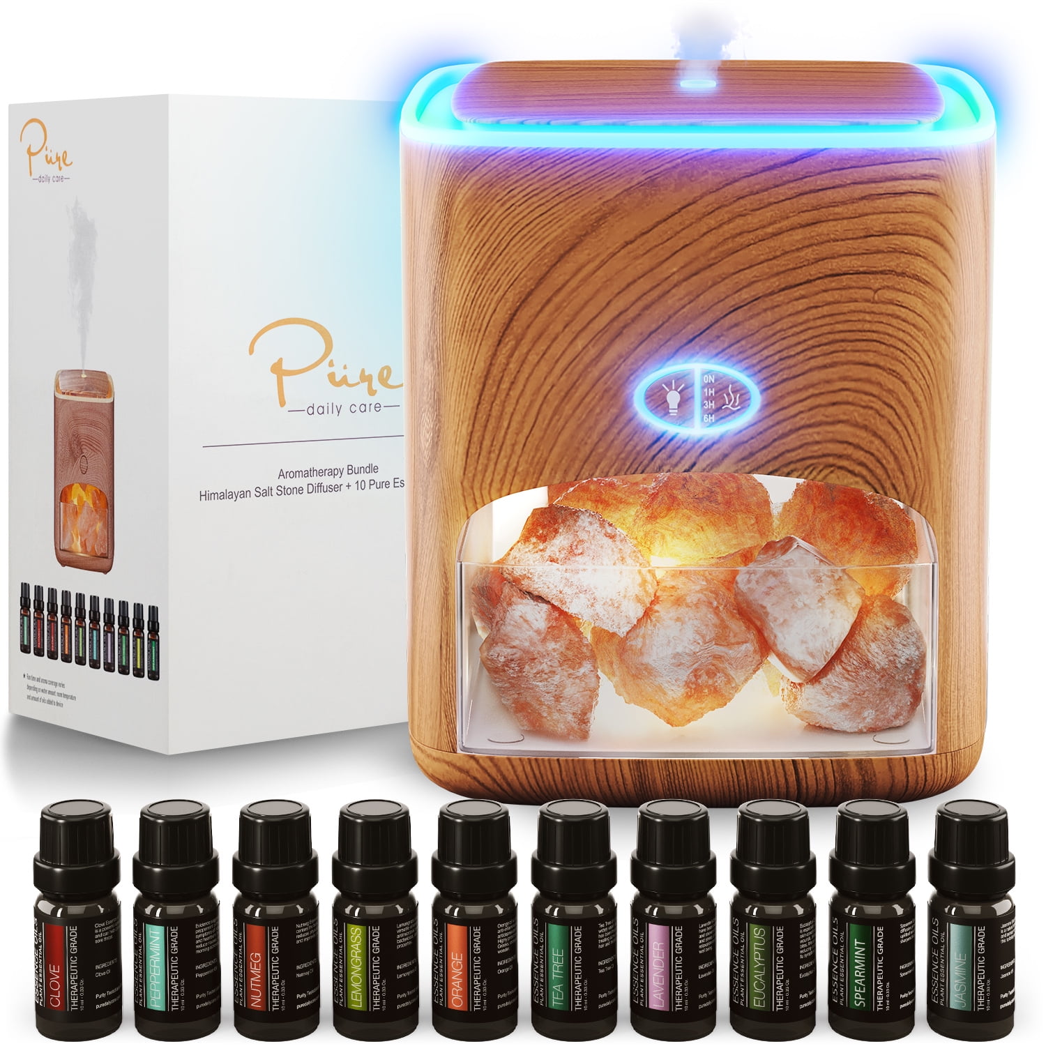 Salt Lamp Aromatherapy Diffuser w/ 10 Essential Oils, Light Wood