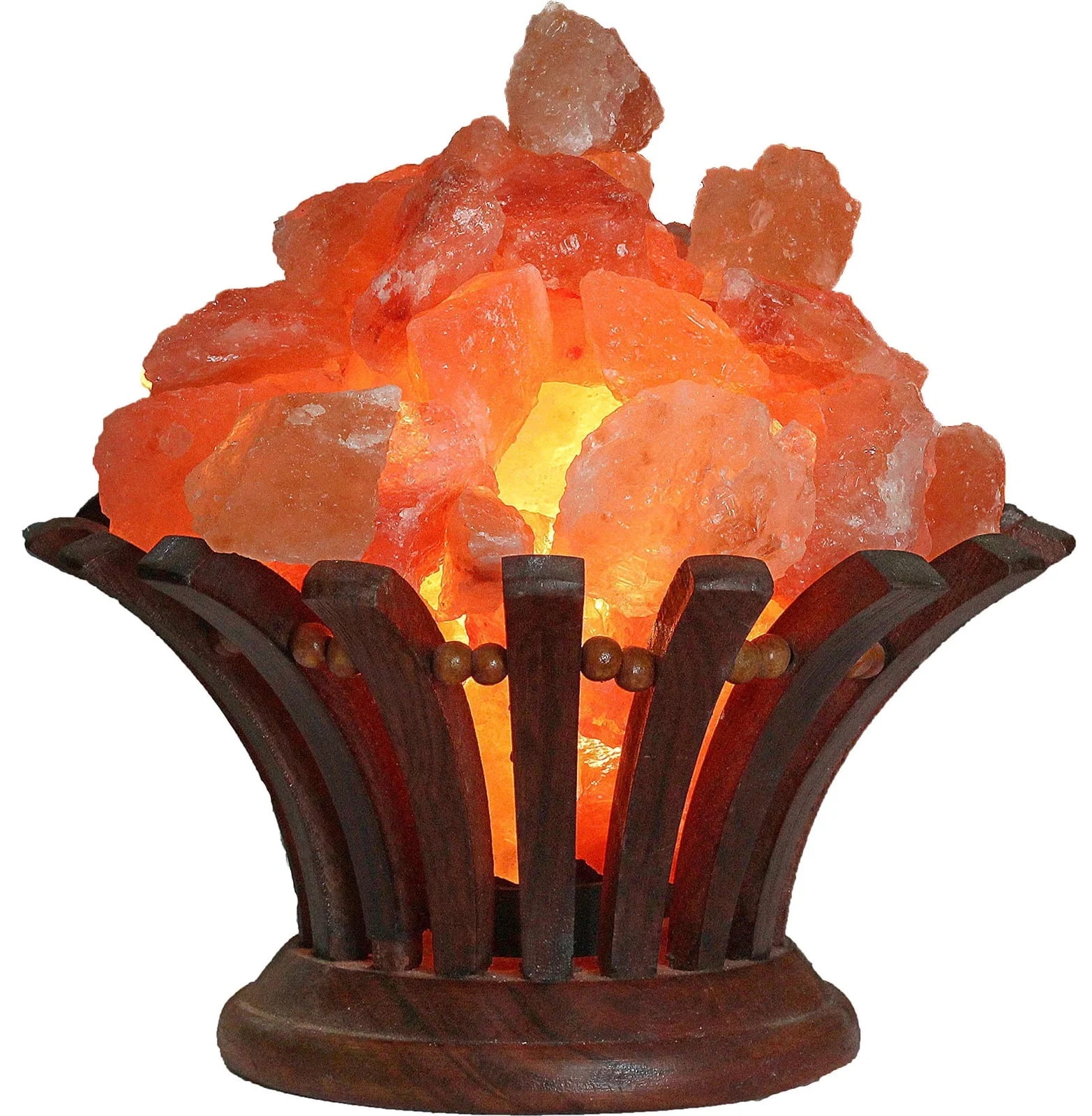 PSB Pink Himalayan Salt Lamp Wooden Basket Frame for Night Light Bedroom & Office Decor 6 inches