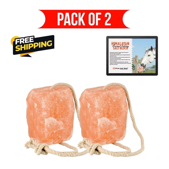 Himalayan Salt Blocks with Rope for Deer, Horses & Pets by Pink Salt Wall