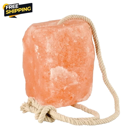 Himalayan Salt Lick Block on Rope for Deer, Horses & Pets, 5-6 lb by Pink Salt Wall