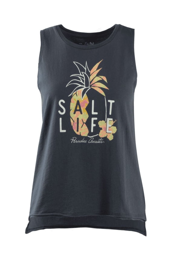 Women's Pineapple Split Graphic Cotton Tank Top, Grey, XL