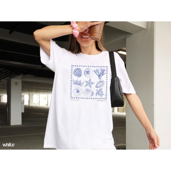 Salt and Light Matthew 5:13-16 Christian Seashell Scripture Summer Travel Graphic Ocean Faith Tee Coastal Bible Verse Comfort Colors Unisex Cotton T-Shirt, Sizes S-3XL