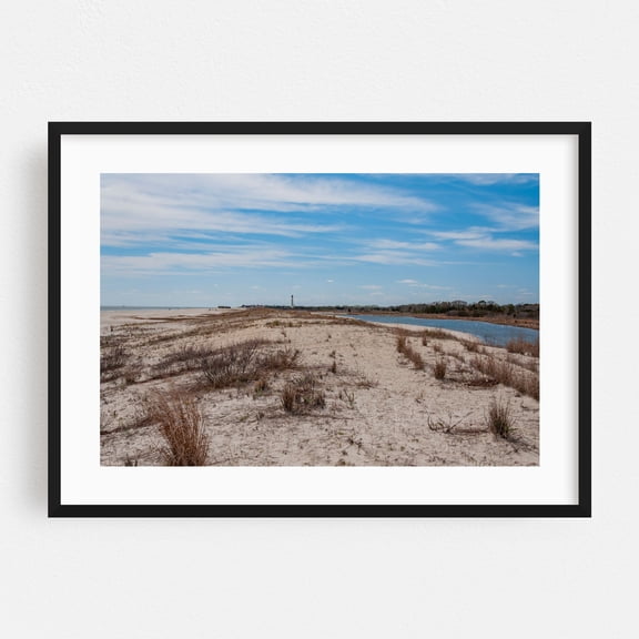 Between the Salt Marsh and the Atlantic Ocean in Cape May NJ - Cape May New Jersey Photography Beach Coastal Lighthouse Nature Landscape Seascape Scenic Black Framed Wall Art Print 5 x 7 inches