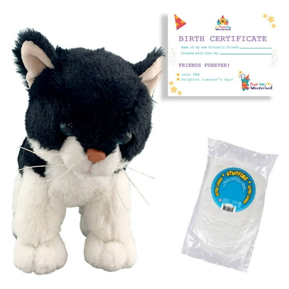 Plush Gear Salt N Pepper The Cat 8" Plush DIY Kit with Fibre & Birth Certificate Make Your Own Soft Stuffed Animal Toy Gift for Kids