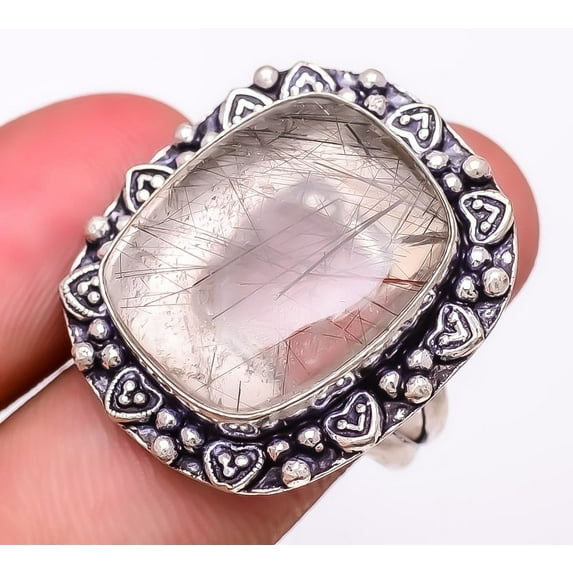 Salt Paper Rutilated Quartz 925 Sterling Silver Jewelry Ring s.8.5 S2734