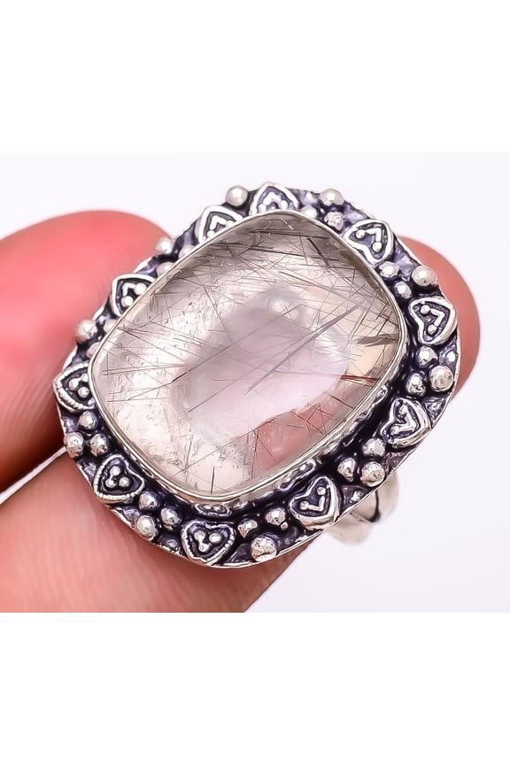 Salt Paper Rutilated Quartz 925 Sterling Silver Jewelry Ring s.8.5 S2734