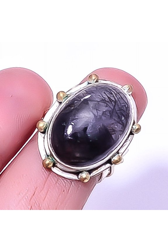 Salt Paper Rutilated Quartz 925 Sterling Silver Two Tone Gold Plated Ring s.6 T0, Gemstone Jewelry, Birthday Gift, Beautiful Jewelry For Woman