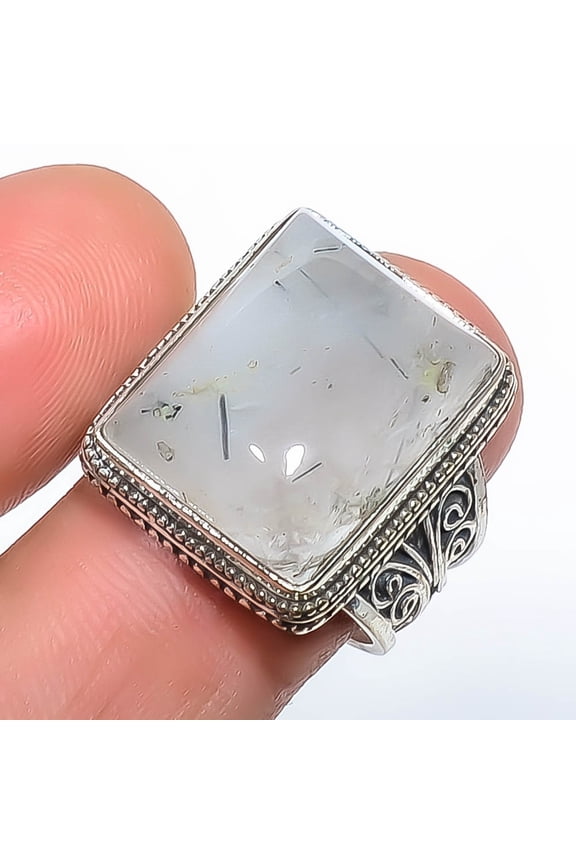 Salt Paper Rutilated Quartz - Srilanka 925 Sterling Silver Fine Art Ring s.9 T24, Beautiful Jewelry For Woman, New Year Sale, Valentin's Day Gift